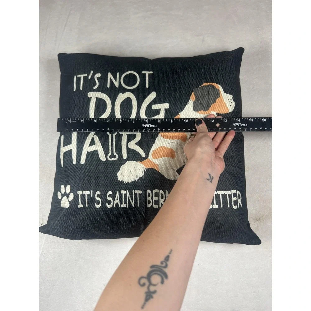 Saint Bernard Dog Throw Pillow 14x14‎ Black Canvas Whimsical Quote Indoor Decor